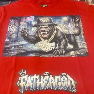 Father God Red Graphic Tee with Fierce HONEY BADGER Artwork sizeXL